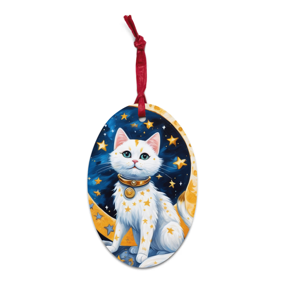 PugMug Custom White Companion Cat Wooden Ornament