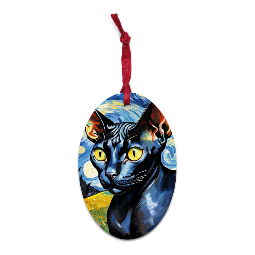 PugMug Custom Black Sphynx Cat Wooden Ornament