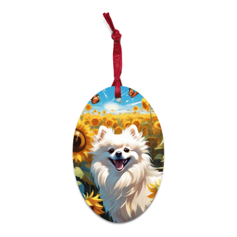 PugMug Custom White Pomeranian Wooden Ornament