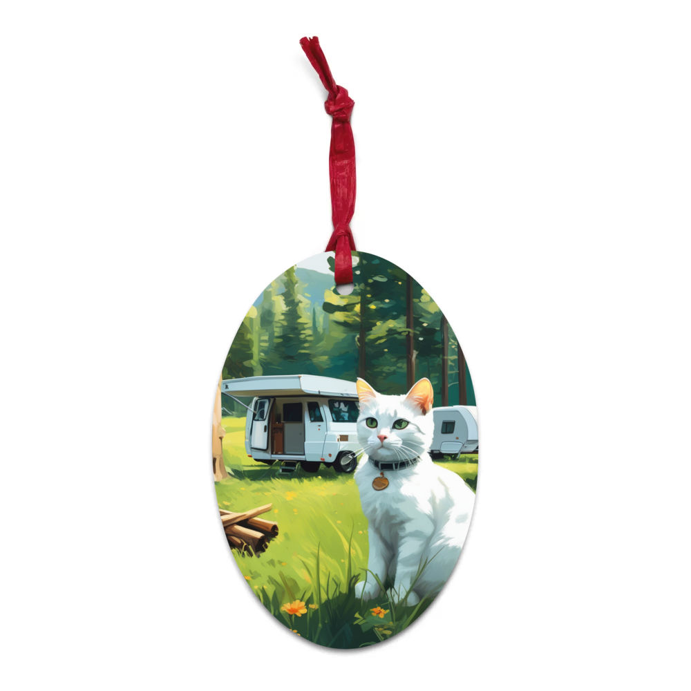 PugMug Custom White Companion Cat Wooden Ornament