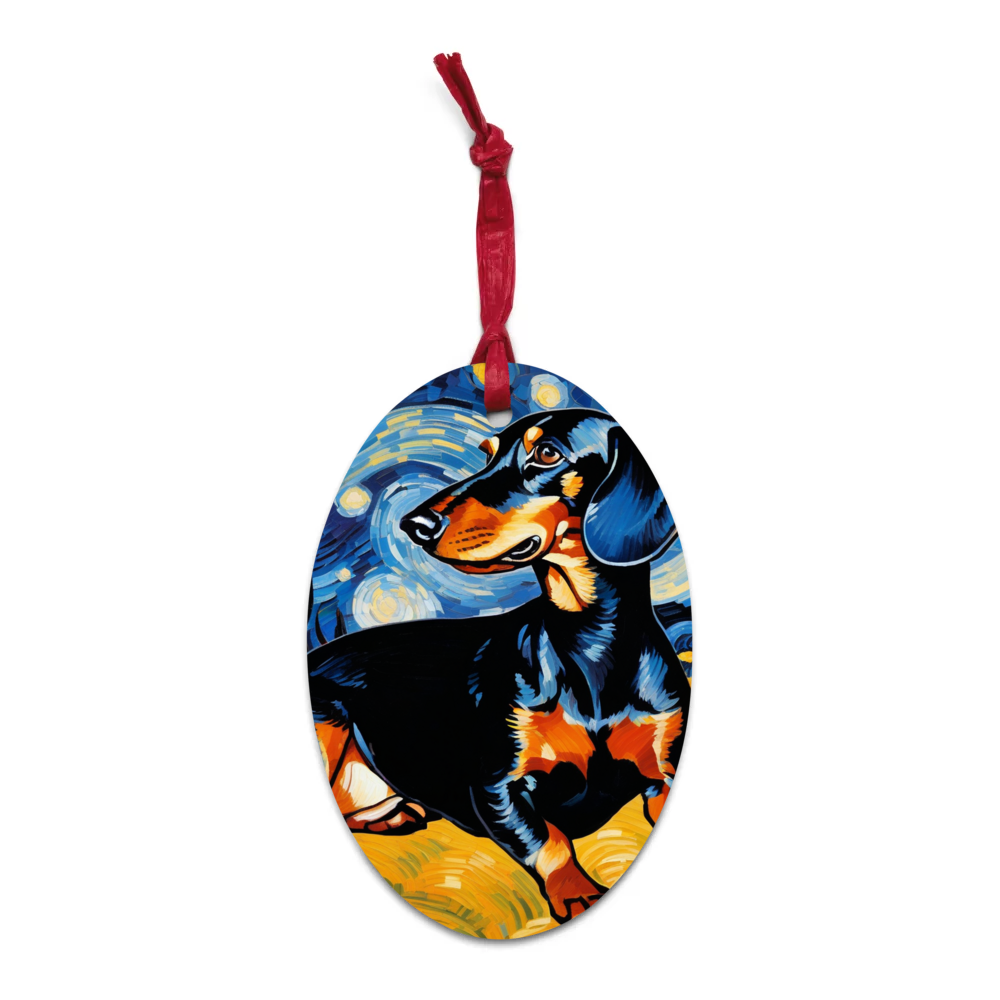 PugMug Custom Black Dachshund Wooden Ornament