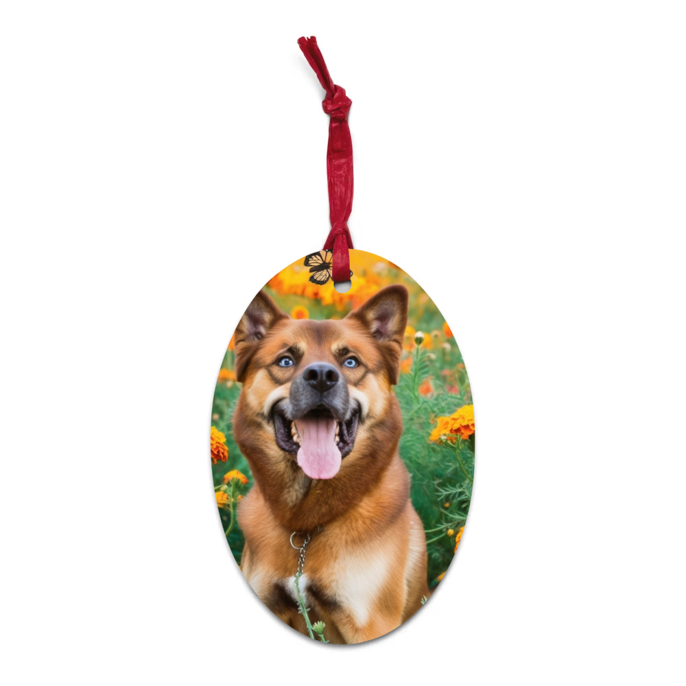 PugMug Custom Blue Wooden Ornament