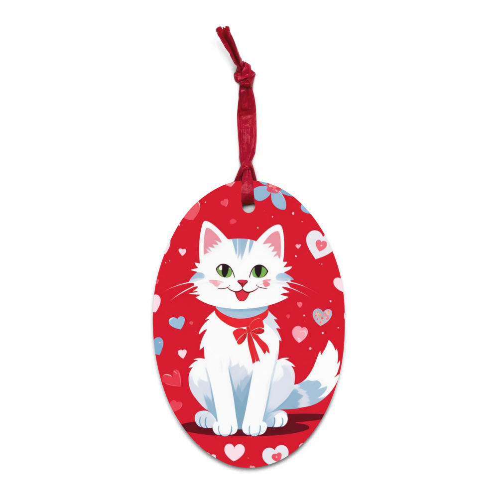 PugMug Custom White Companion Cat Wooden Ornament