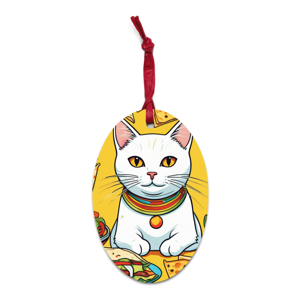 PugMug Custom White Companion Cat Wooden Ornament