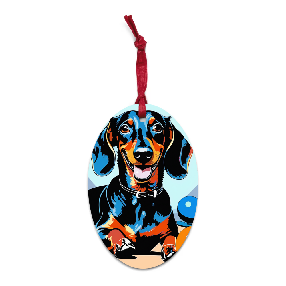 PugMug Custom Black Dachshund Wooden Ornament