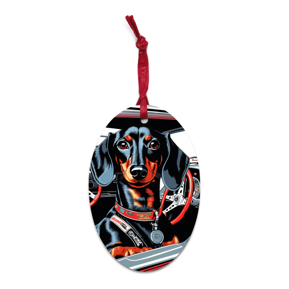 PugMug Custom Black Dachshund Wooden Ornament