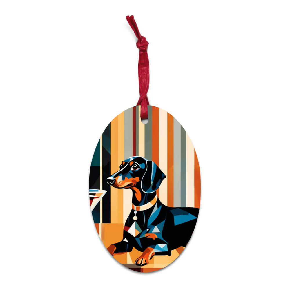 PugMug Custom Black Dachshund Wooden Ornament