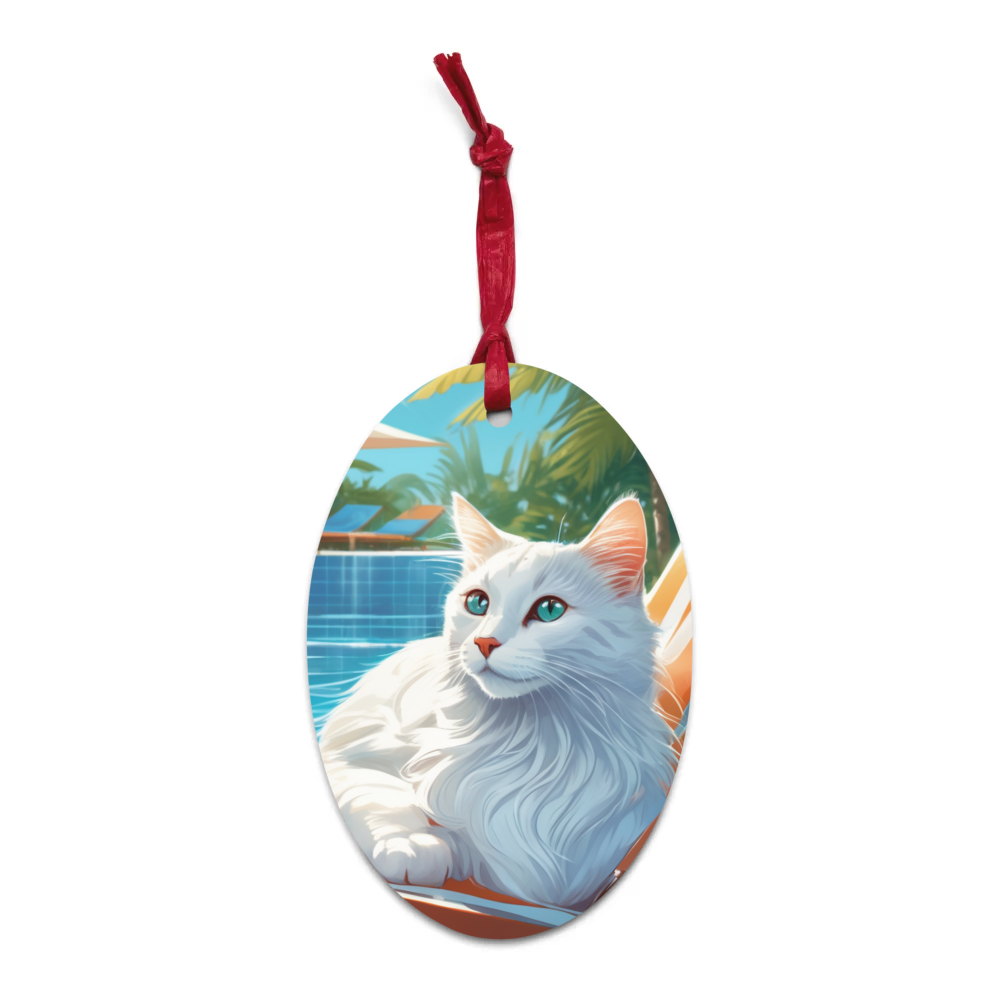 PugMug Custom White Companion Cat Wooden Ornament