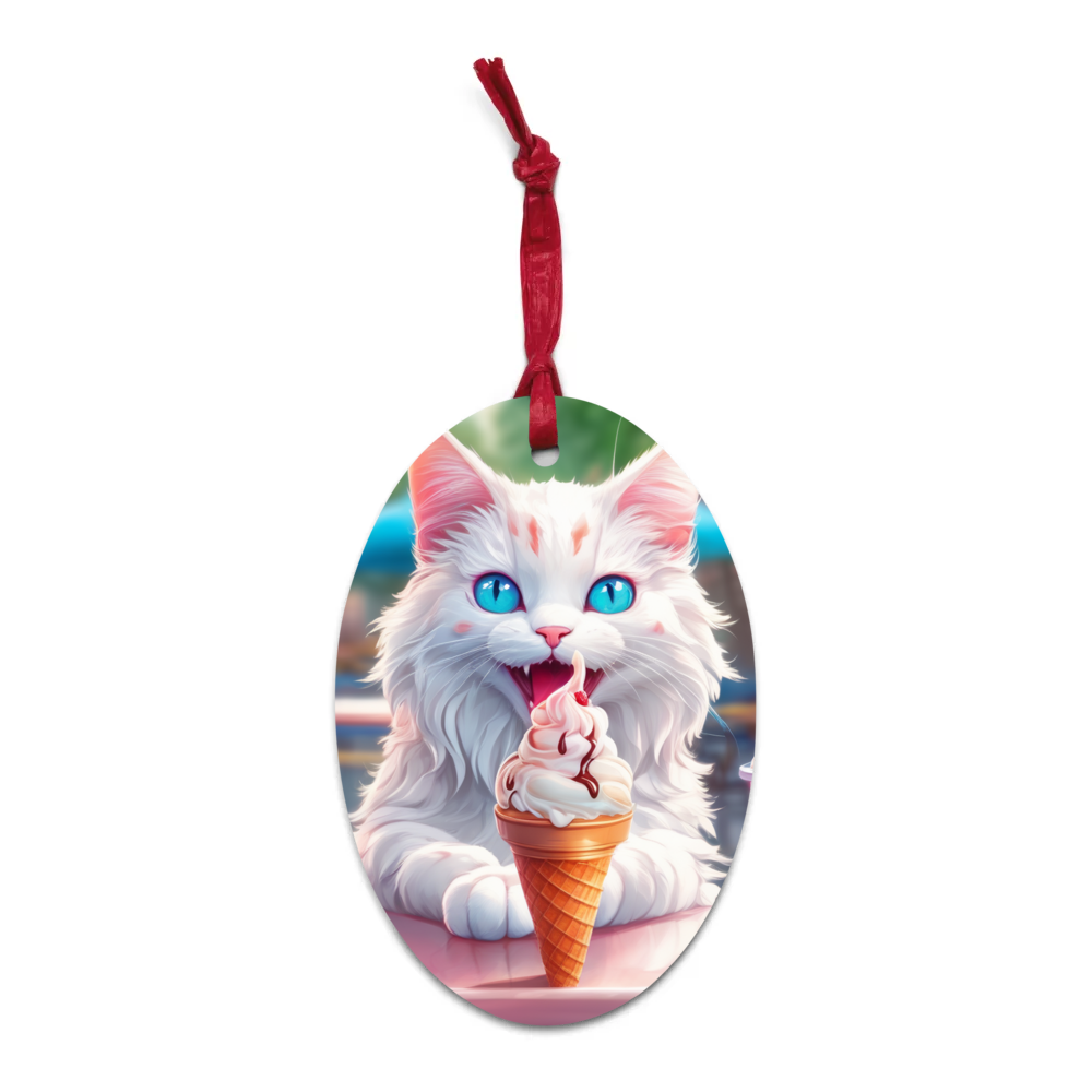 PugMug Custom White Companion Cat Wooden Ornament