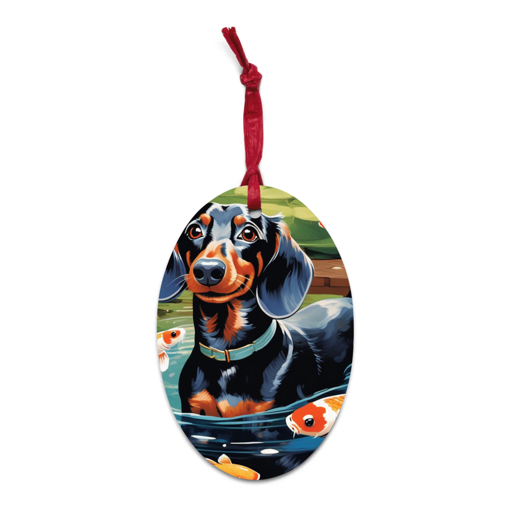 PugMug Custom Black Dachshund Wooden Ornament