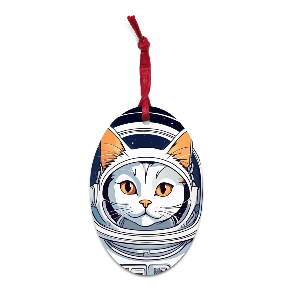 PugMug Custom White Companion Cat Wooden Ornament