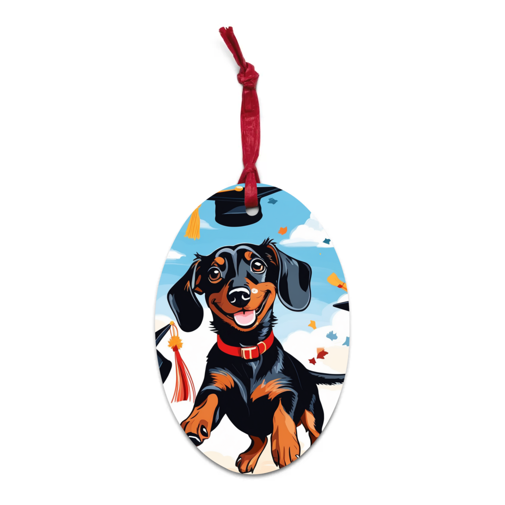 PugMug Custom Black Dachshund Wooden Ornament