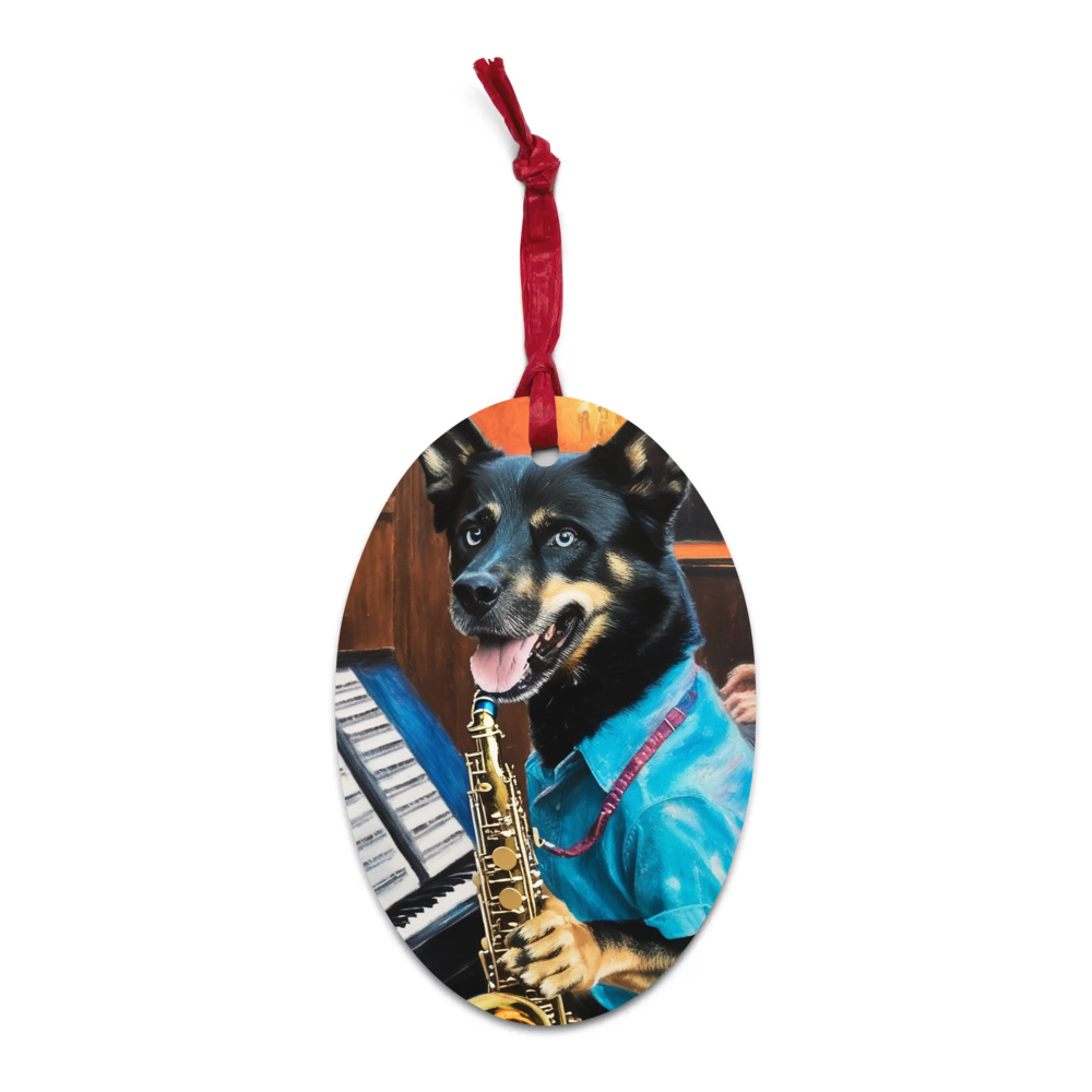 PugMug Custom Blue Wooden Ornament