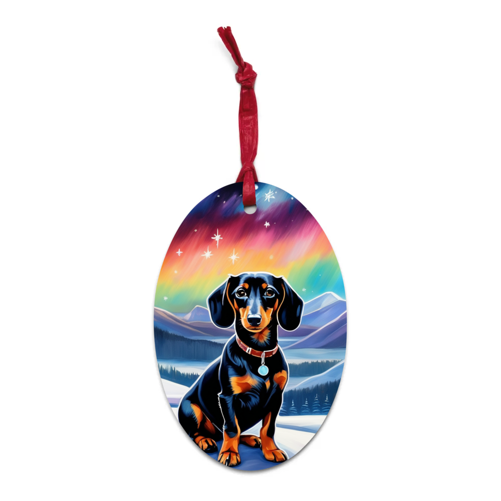 PugMug Custom Black Dachshund Wooden Ornament