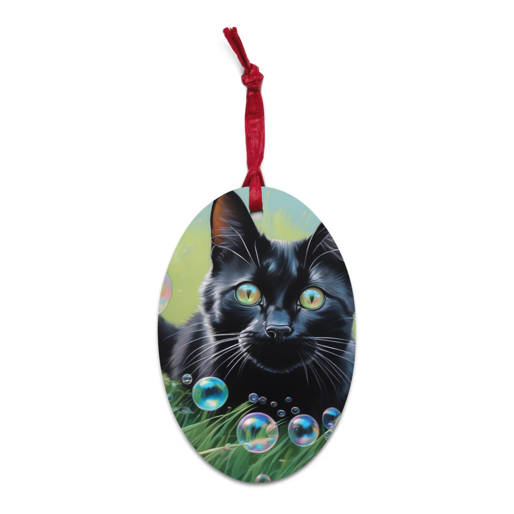 PugMug Custom Black Companion Cat Wooden Ornament