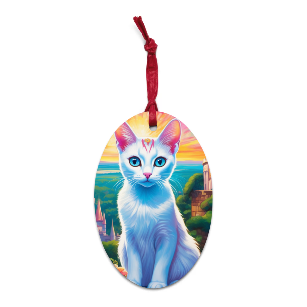 PugMug Custom White Abyssinian Cat Wooden Ornament