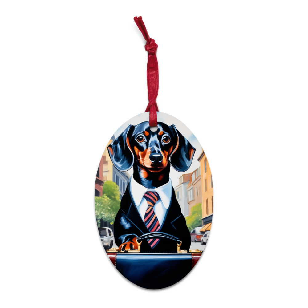 PugMug Custom Black Dachshund Wooden Ornament