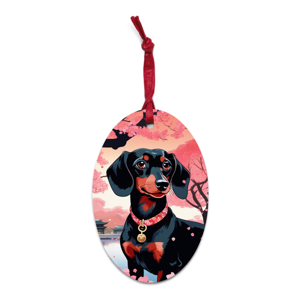 PugMug Custom Black Dachshund Wooden Ornament