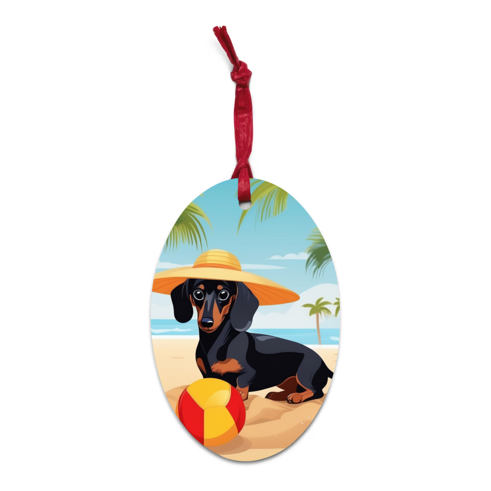 PugMug Custom Black Dachshund Wooden Ornament