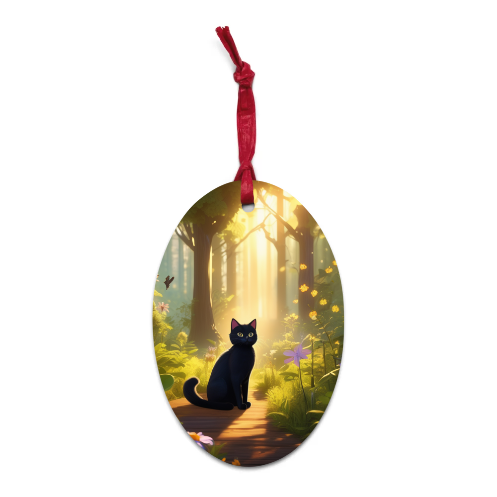 PugMug Custom Black Companion Cat Wooden Ornament