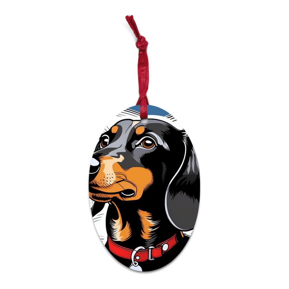 PugMug Custom Black Dachshund Wooden Ornament