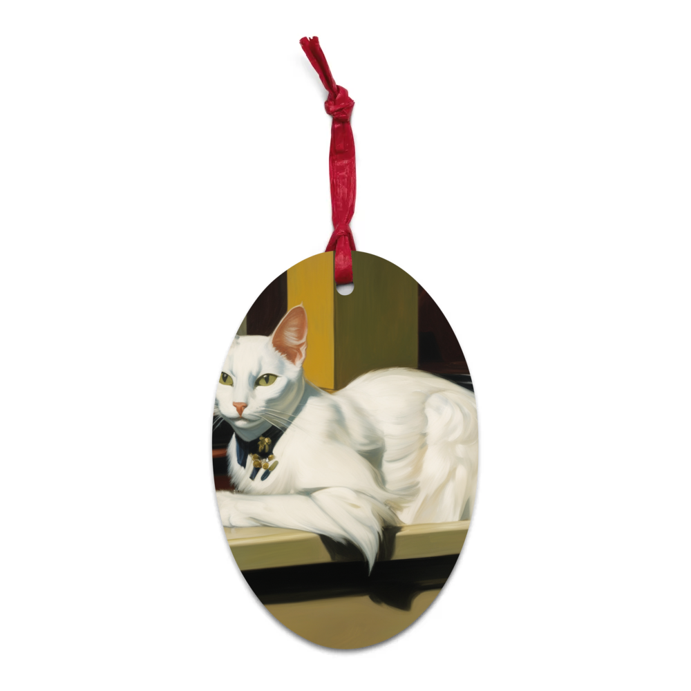 PugMug Custom White Companion Cat Wooden Ornament