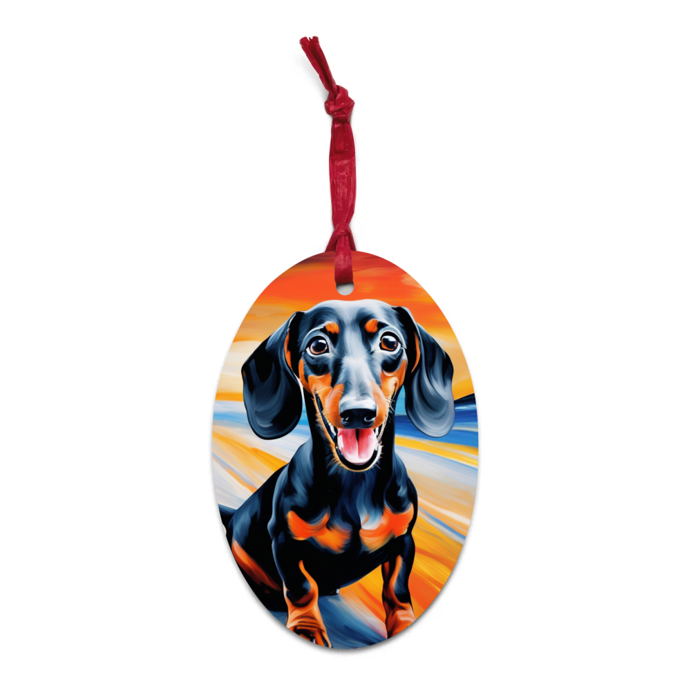 PugMug Custom Black Dachshund Wooden Ornament