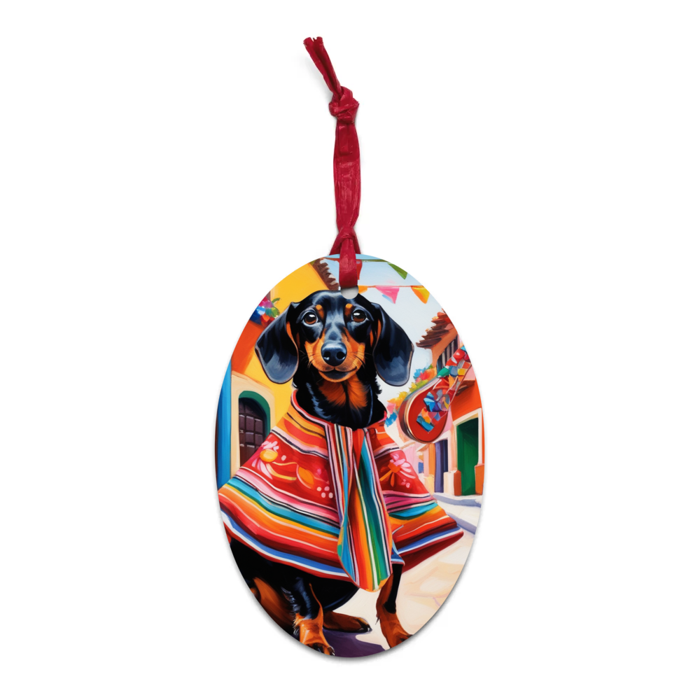 PugMug Custom Black Dachshund Wooden Ornament