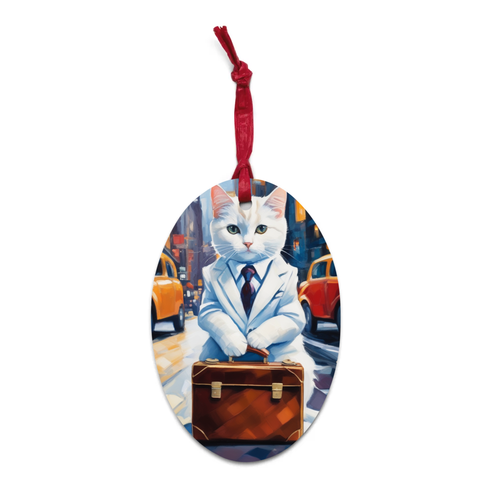 PugMug Custom White Companion Cat Wooden Ornament