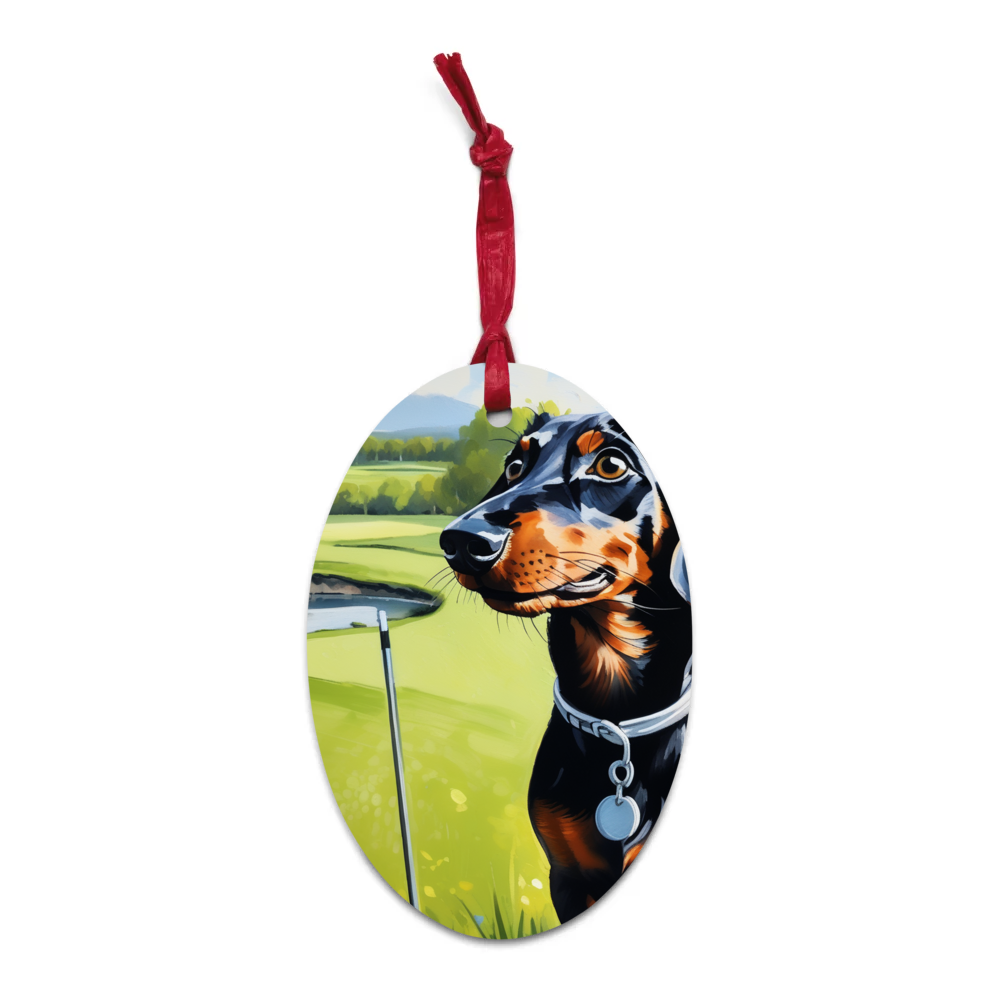 PugMug Custom Black Dachshund Wooden Ornament