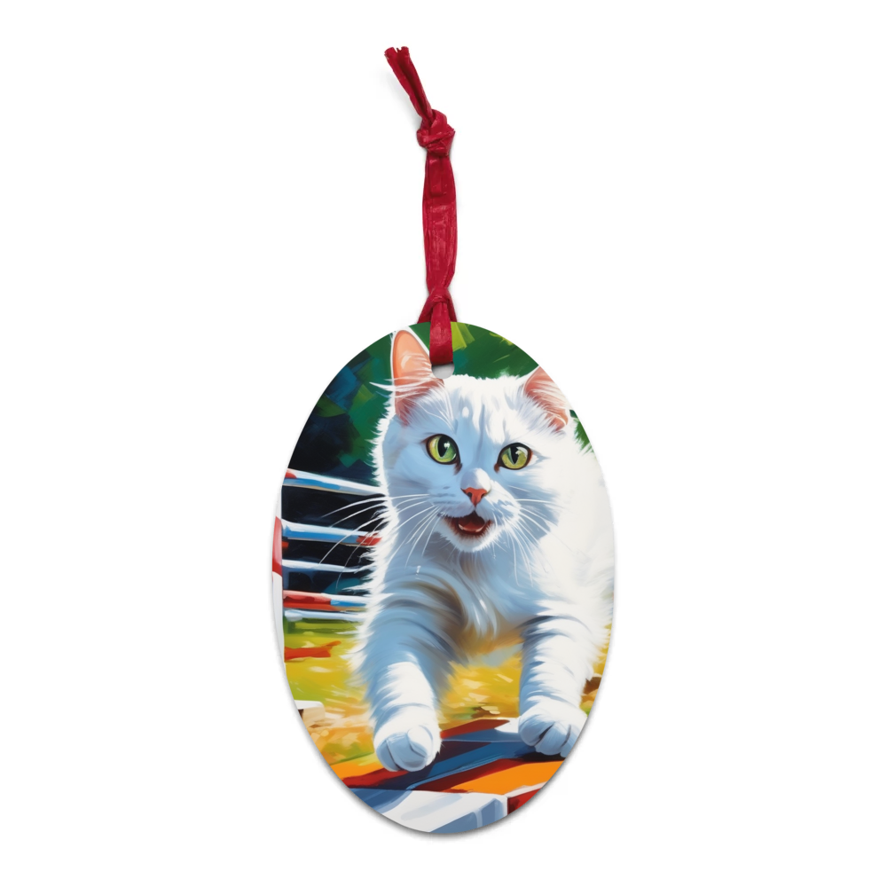 PugMug Custom White Companion Cat Wooden Ornament