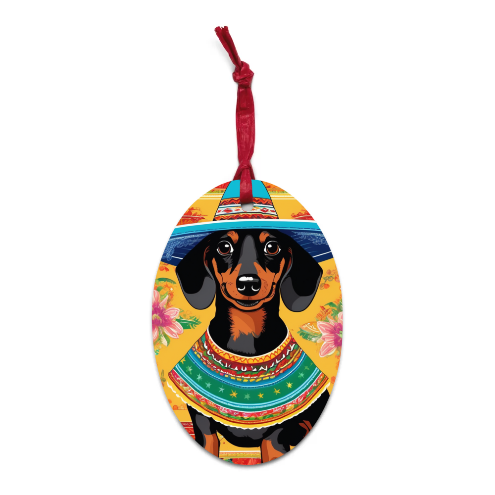 PugMug Custom Black Dachshund Wooden Ornament