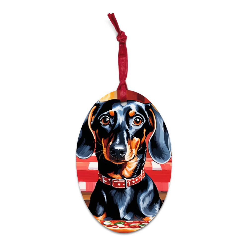 PugMug Custom Black Dachshund Wooden Ornament