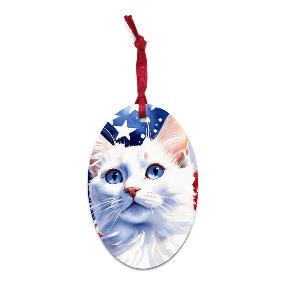 PugMug Custom White Companion Cat Wooden Ornament