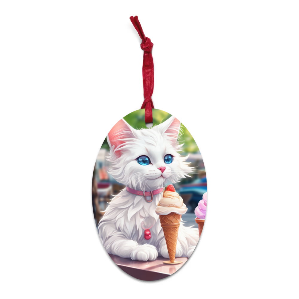 PugMug Custom White Companion Cat Wooden Ornament