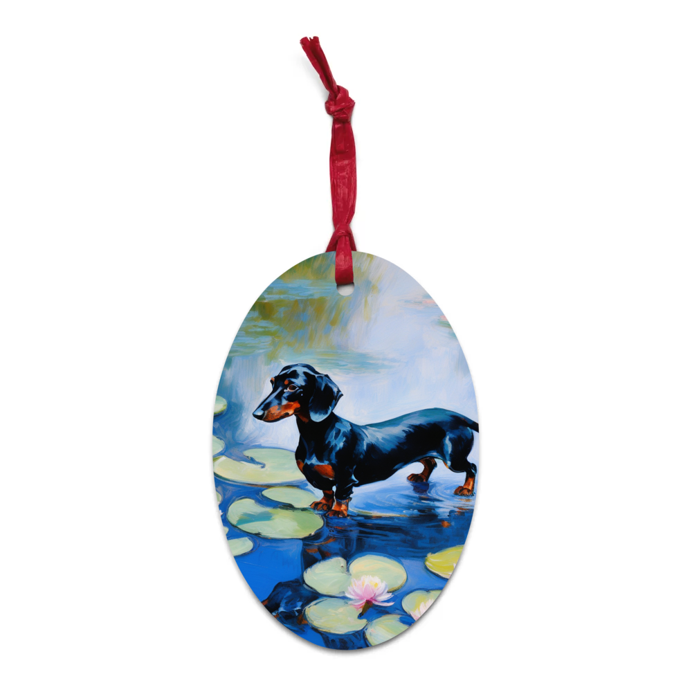 PugMug Custom Black Dachshund Wooden Ornament
