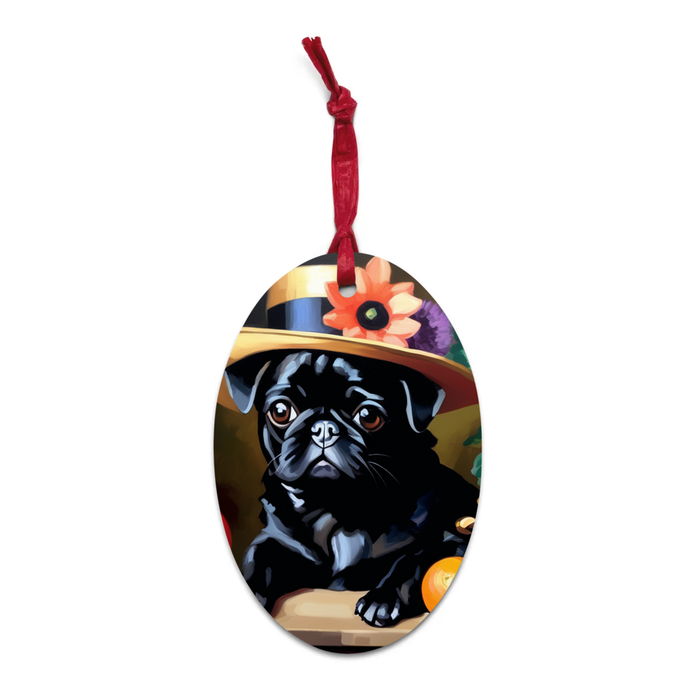 PugMug Custom Black Pug Wooden Ornament