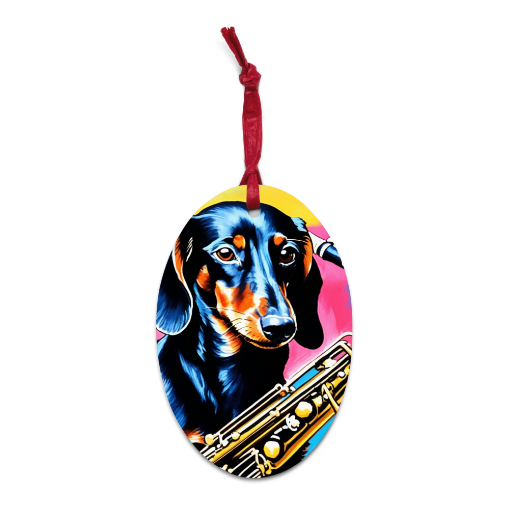 PugMug Custom Black Dachshund Wooden Ornament