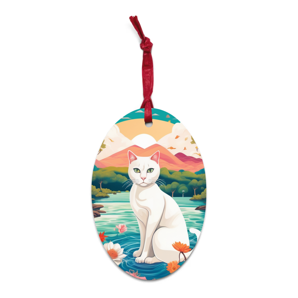 PugMug Custom White Companion Cat Wooden Ornament