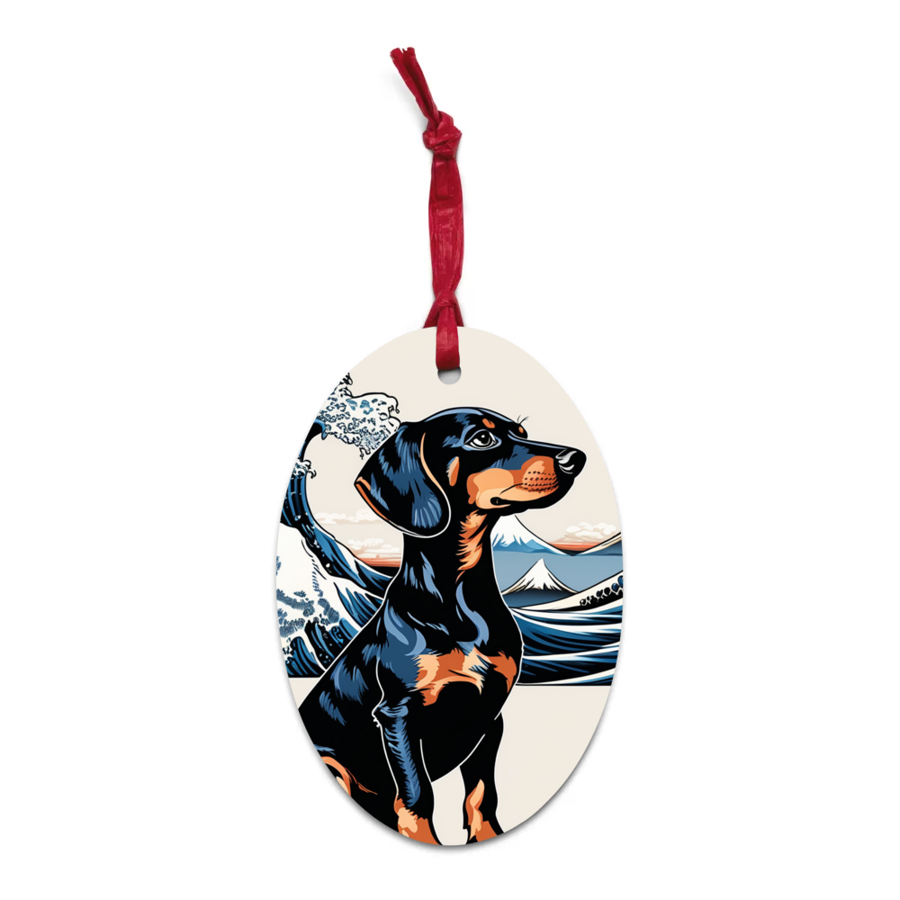 PugMug Custom Black Dachshund Wooden Ornament