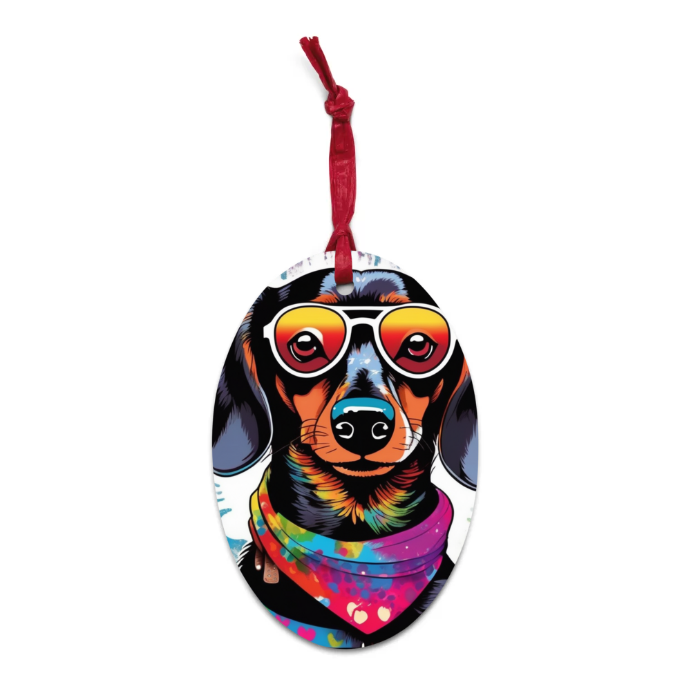 PugMug Custom Black Dachshund Wooden Ornament