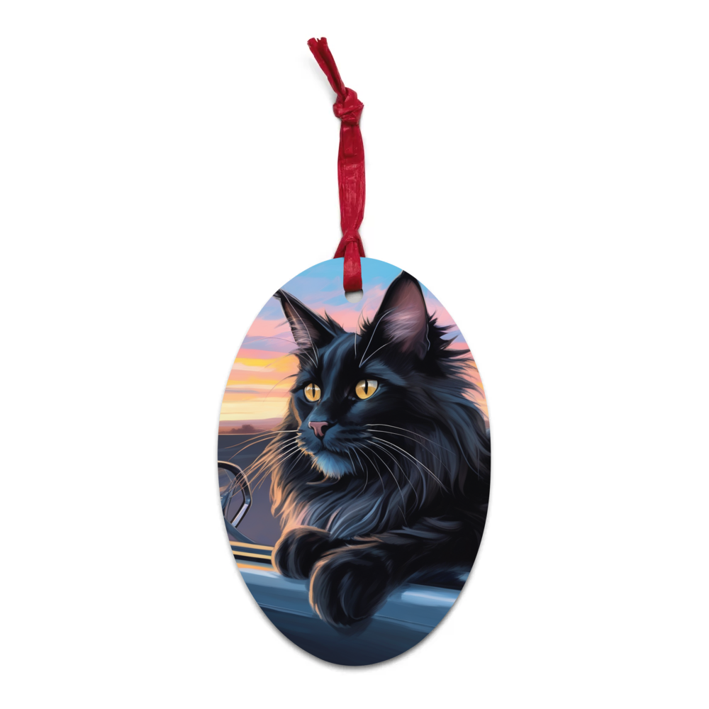 PugMug Custom Black Maine Coon Cat Wooden Ornament