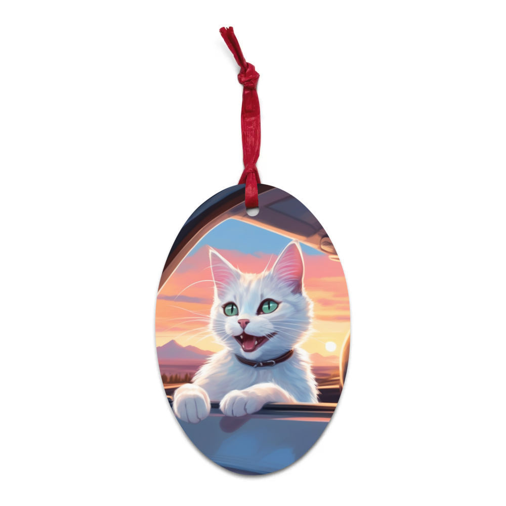 PugMug Custom White Companion Cat Wooden Ornament