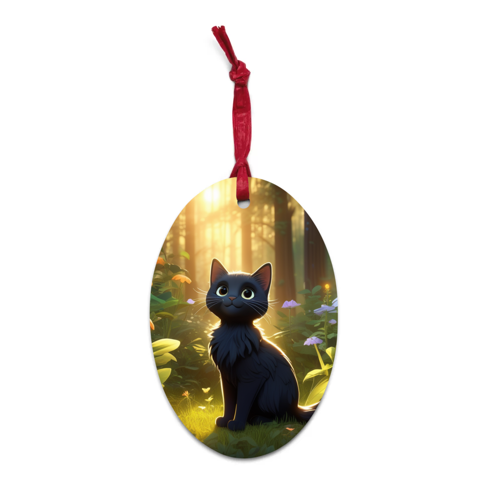 PugMug Custom Black Companion Cat Wooden Ornament
