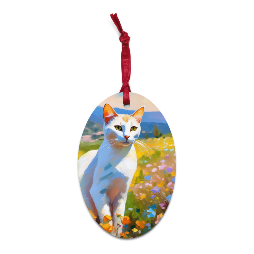 PugMug Custom White Abyssinian Cat Wooden Ornament
