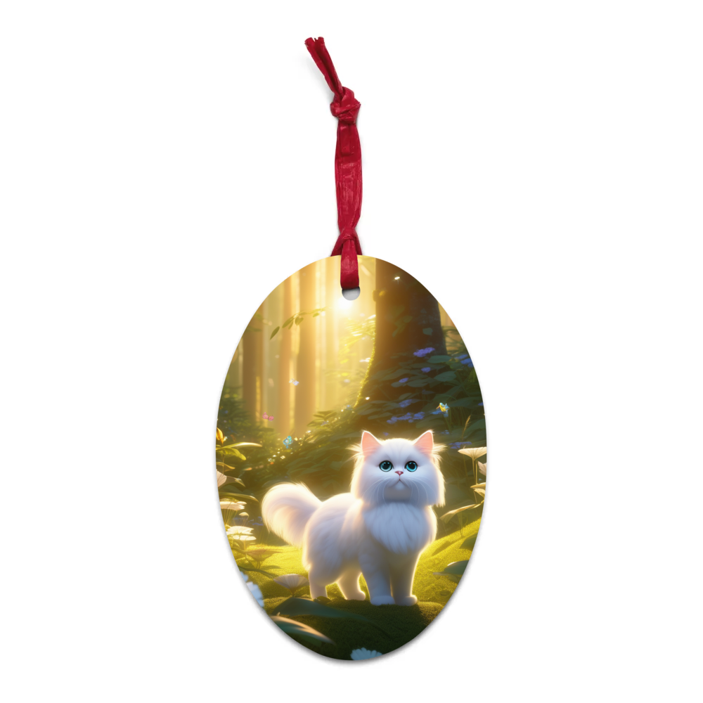 PugMug Custom White Persian Cat Wooden Ornament