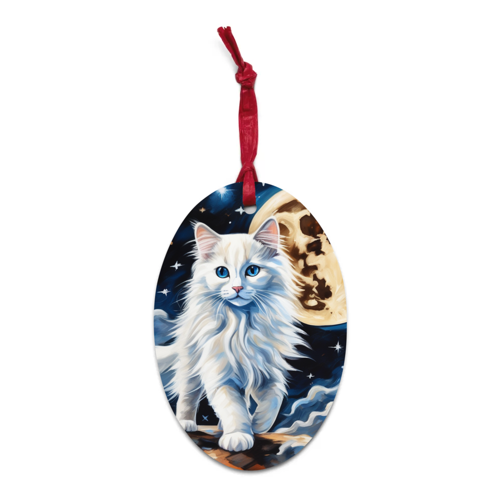 PugMug Custom White Ragdoll Cat Wooden Ornament