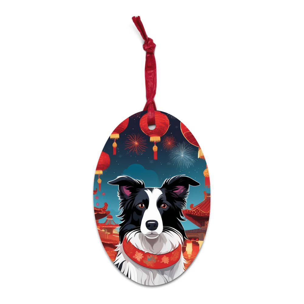 PugMug Custom Border Collie Wooden Ornament