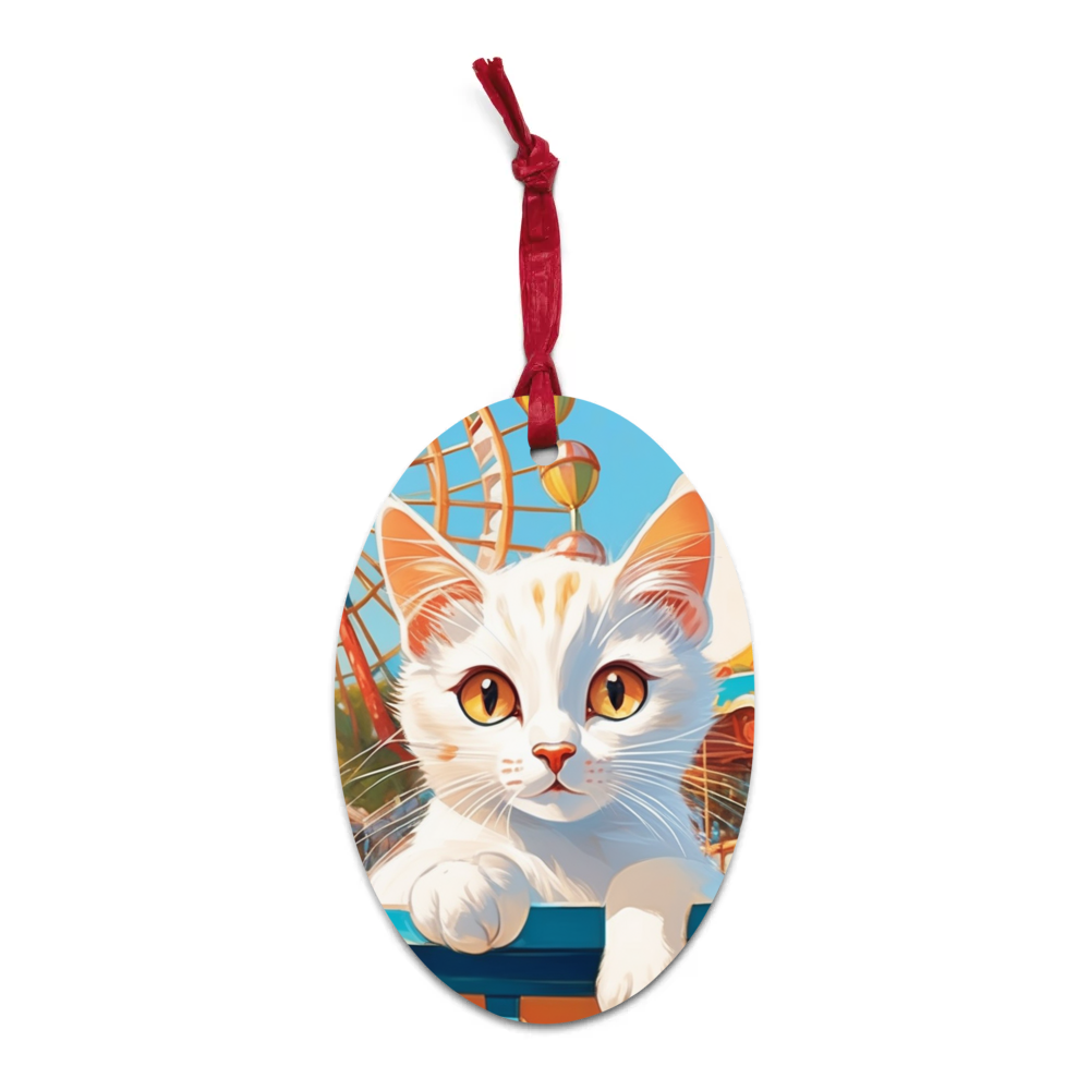 PugMug Custom White Companion Cat Wooden Ornament