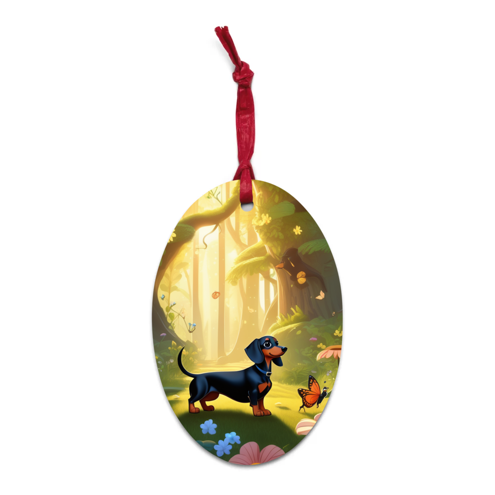 PugMug Custom Black Dachshund Wooden Ornament